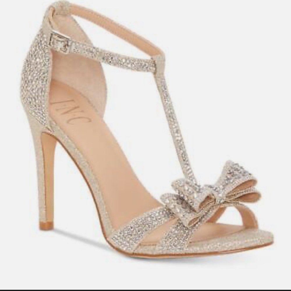 INC champagne bow detail glam evening bling heels